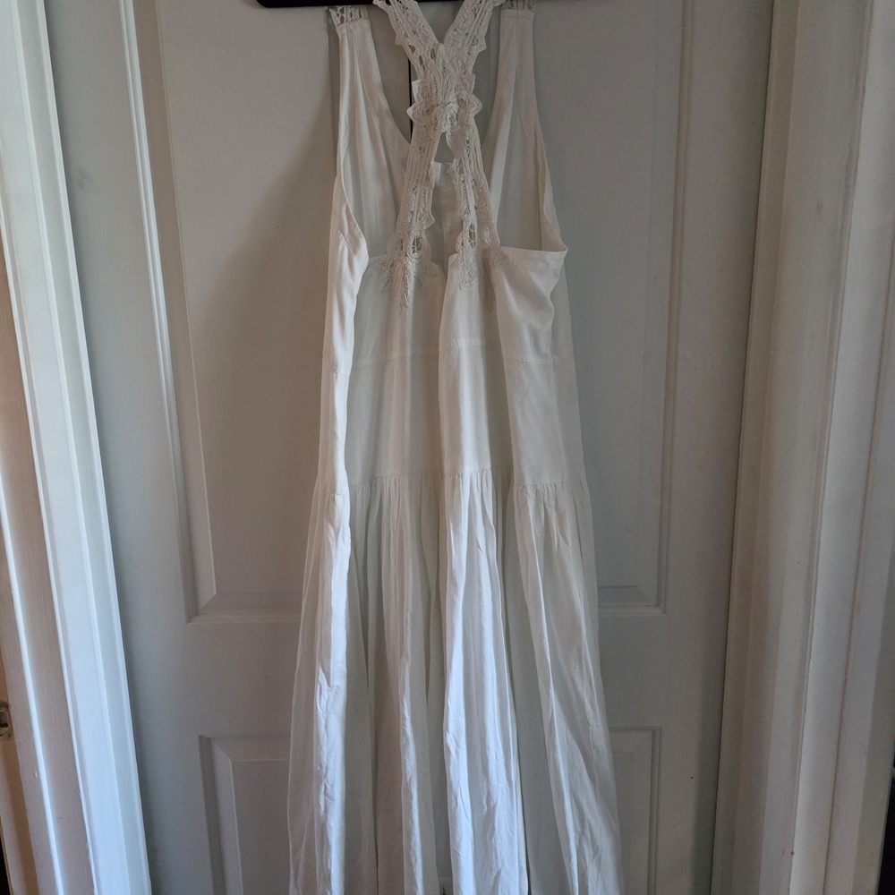Free People Cream Button-Front Maxi Dress with Lace Back - Picture 8 of 8
